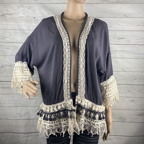 Knox Rose Cover Up XS Slate Purple Ivory Crochet Fringe - Picture 1 of 12